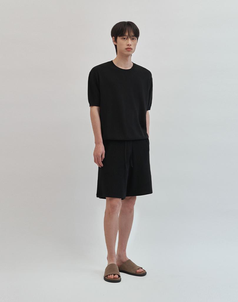 WORK ON BODY OFF Cool Bamboo Semi-Wide Knit Shorts [Black]