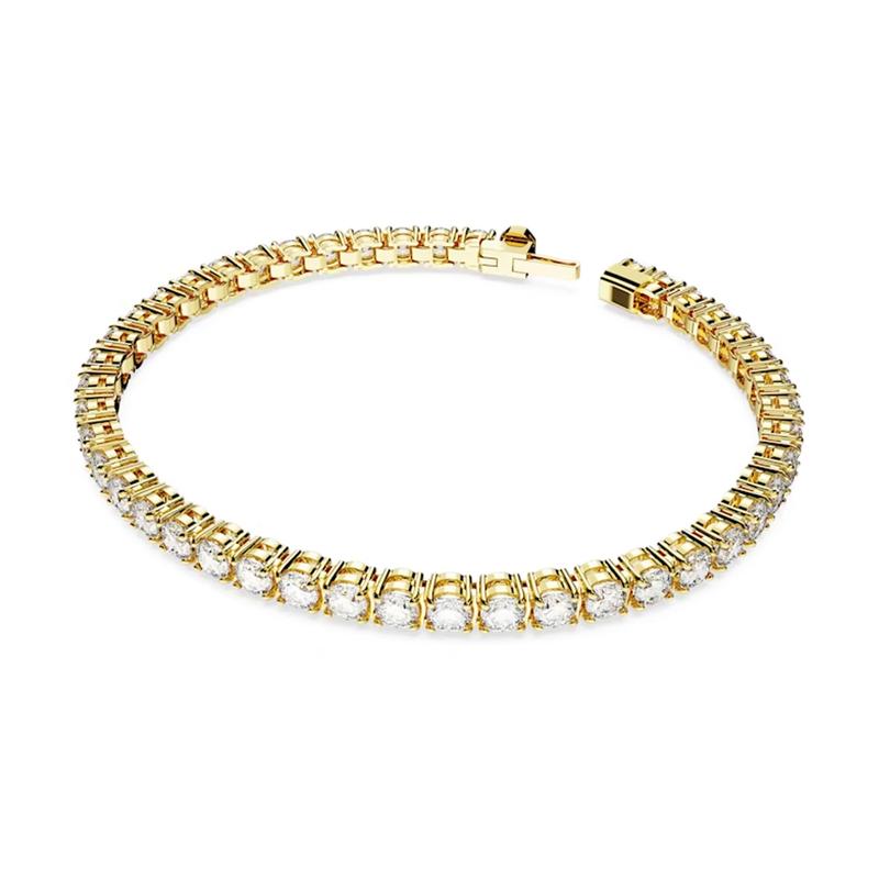 Swarovski Matrix Tennis Fashionable Round Cut Cubic Zirconia Gold Plated Bracelet Women's Gold M
