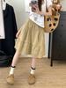 Academic-style Khaki Casual All-match Versatile Skirt for Spring Design-driven Age-defying Pure Cotton Pocket Midi Skirt with A-line Silhouette