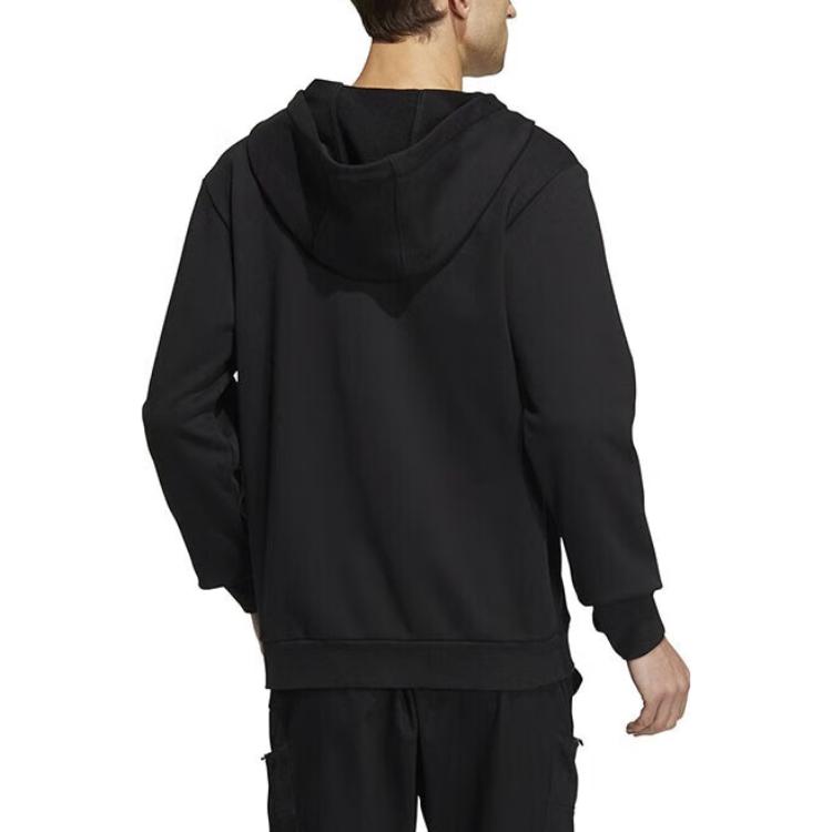 Adidas Classic Logo Print Round Neck Pullover Long Sleeve Hoodie Soft Warm Casual Sports Daily Outerwear Men Black HN8980