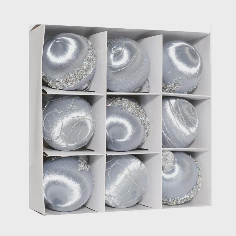 8cm 3D Silk Thread Christmas Ornaments - Set of 9 Foam Balls