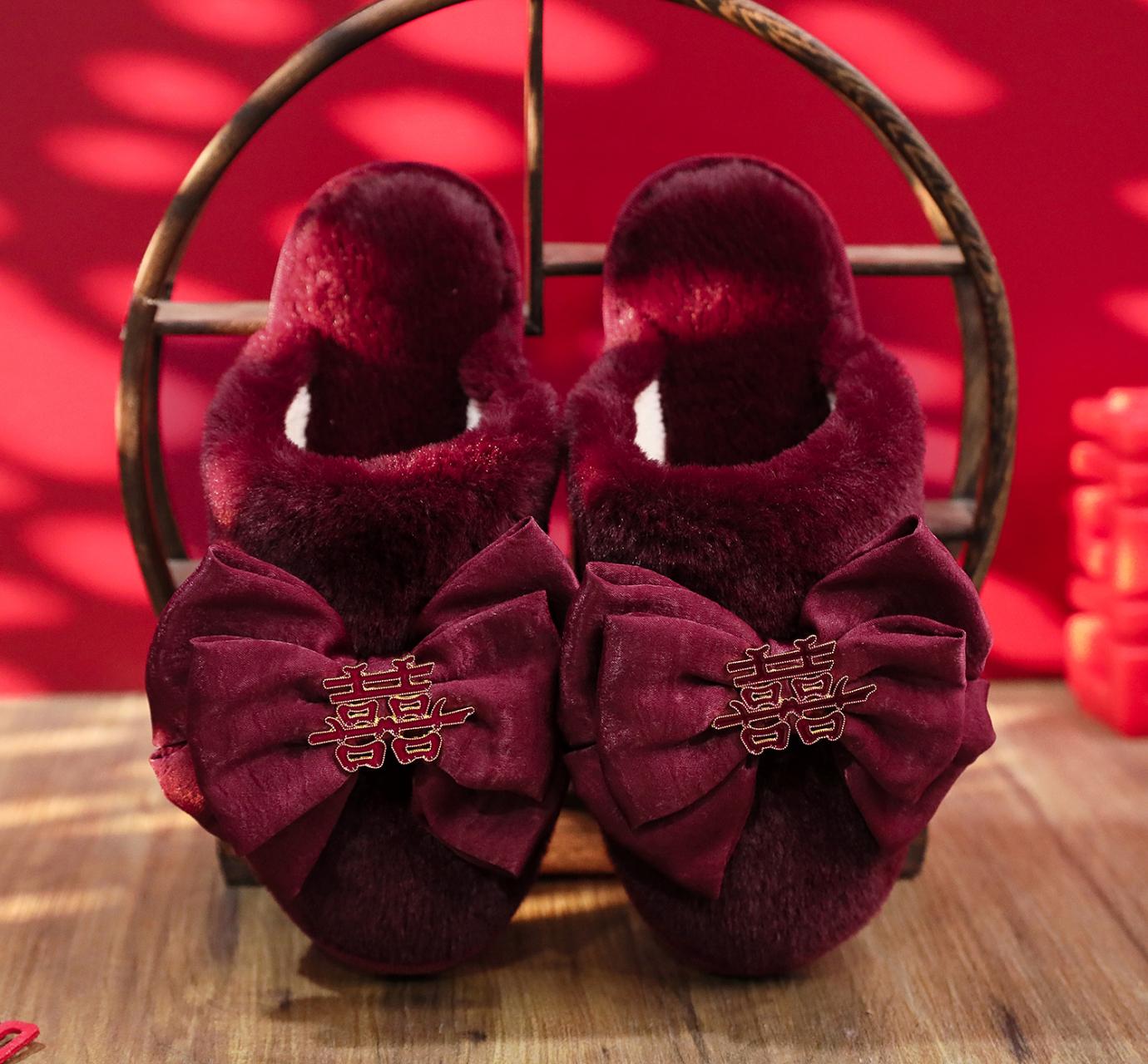 

мода Зима Новый Женский Дом Красный Бант Счастливое Слово Декоративный Баотоу Пушистый Хлопковый Моп 41 вино красного