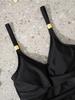 Solid Color V Neck Skirt Pants One Piece Slim Fit Sexy Bikini Swimsuit Women Fashion Beach Vacation Elegant Bathing Suit