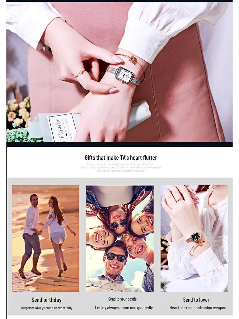 GEDI Minimalist Square Mesh Band Women's Waterproof Quartz Watch