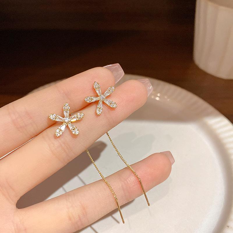 S925 Silver Needle Micro-inlaid Zircon Flower Ear Line Exquisite Light High Quality Drop Earring Star Jewelry Gifts