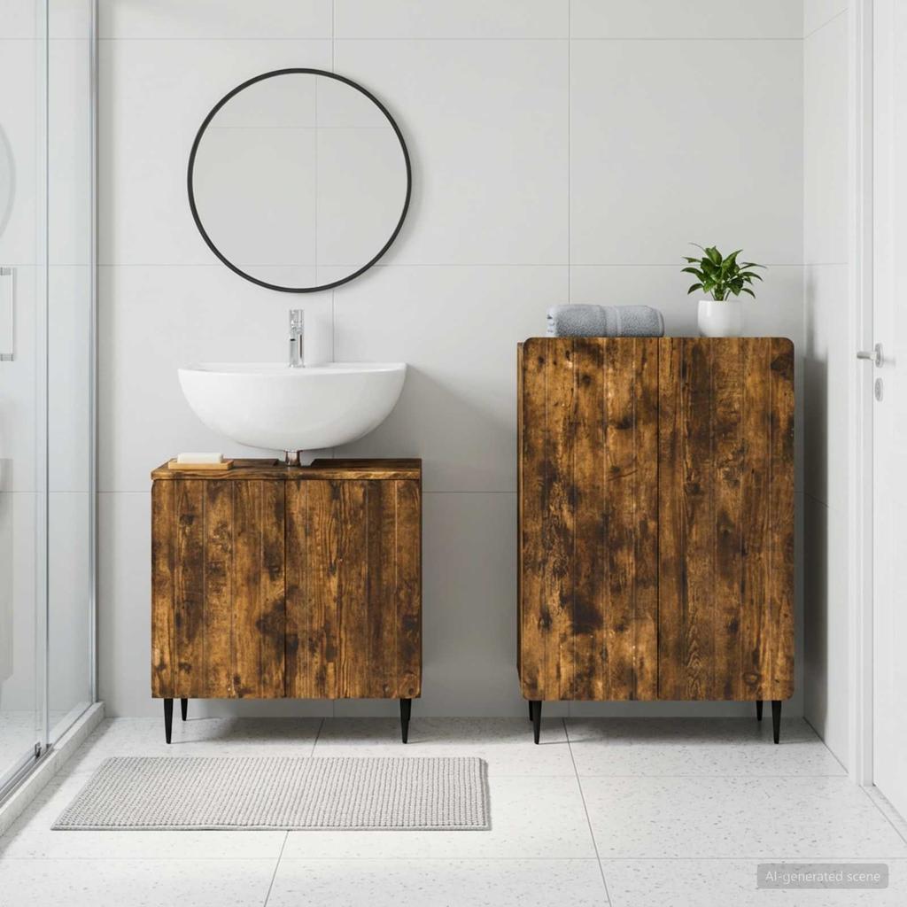 2 Piece Bathroom Cabinet Set ZWOLLE Smoked Oak