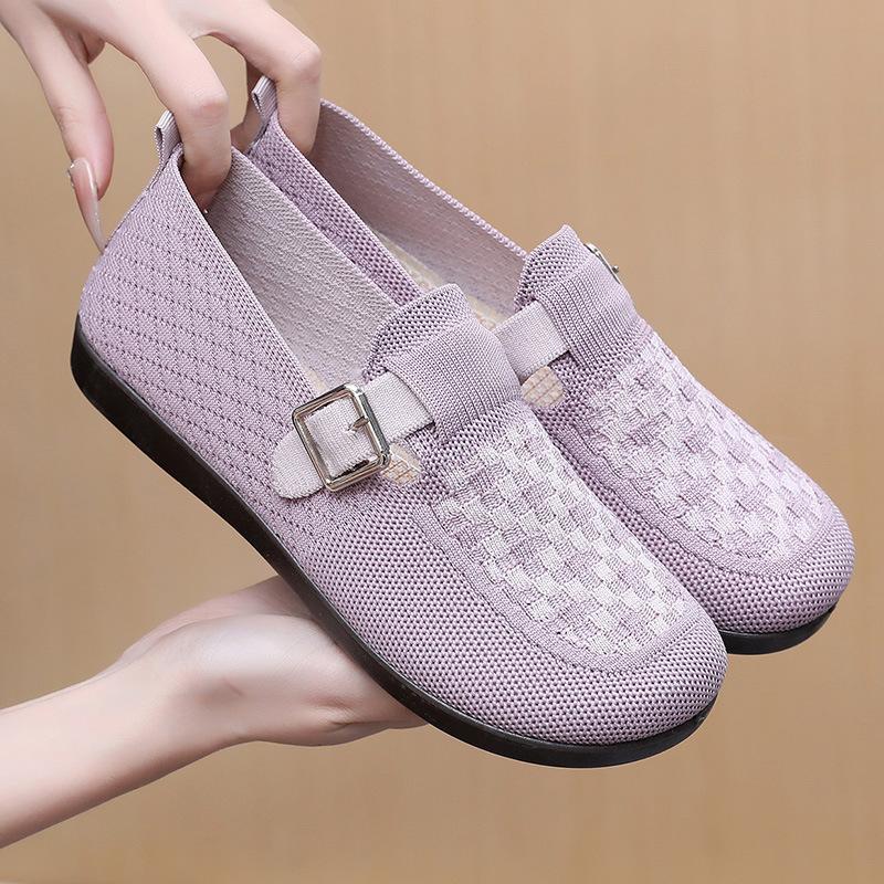 

Женские трикотажные туфли на плоской подошве, легкие, удобные, офисные, лоферы, повседневные, из дышащей сетки, для ходьбы, нарядные туфли на плоской подошве с круглым носком для женщин 41 фиолетовый
