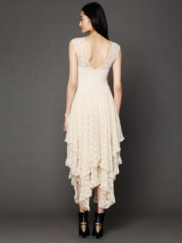 European Fashion Lace Irregular High-Low Skirt Dress