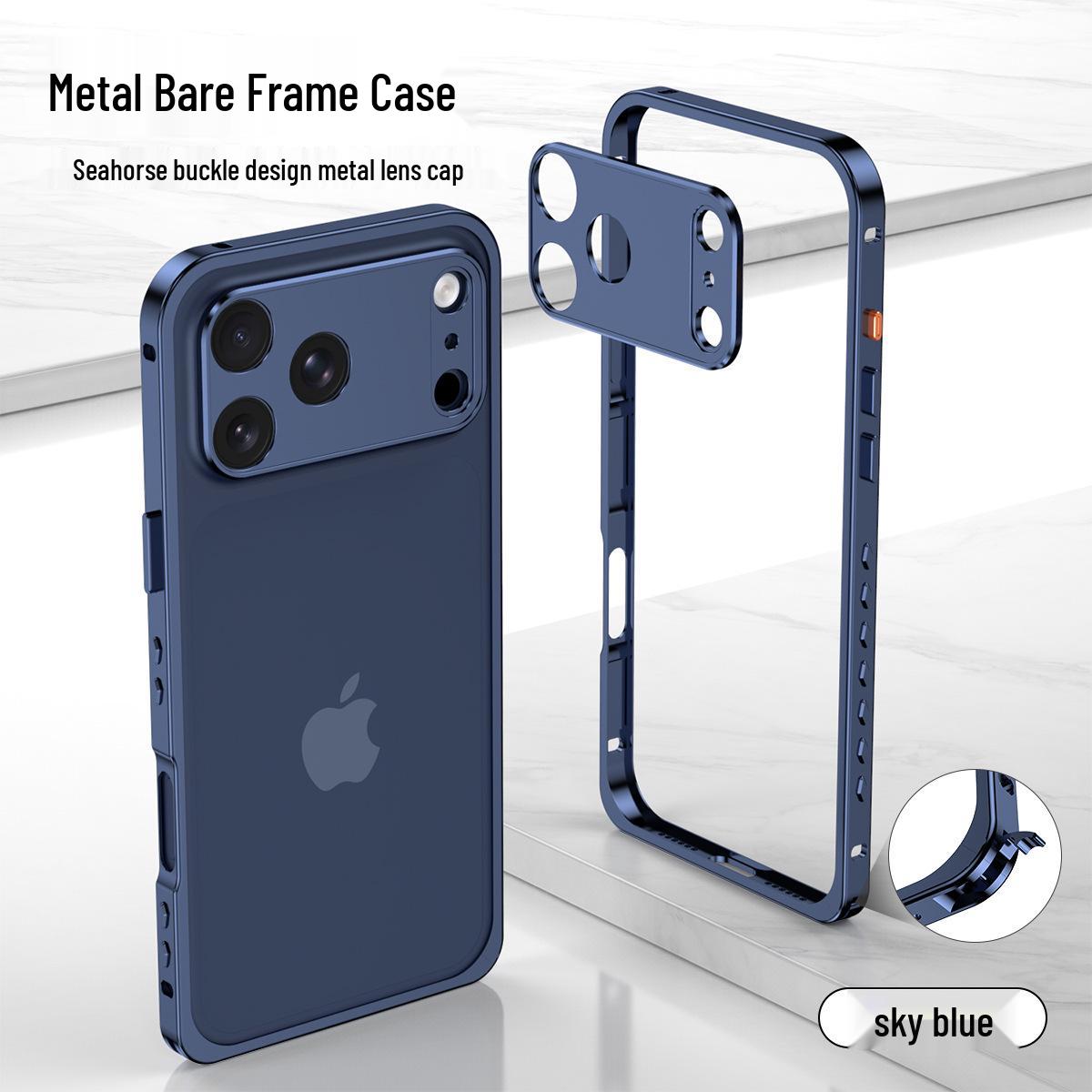 Seahorse Buckle Apple iPhone 17 Pro Max Case: Drop-Proof Metal Frame, Hard Cover. iPhone 17 Frame Only синий