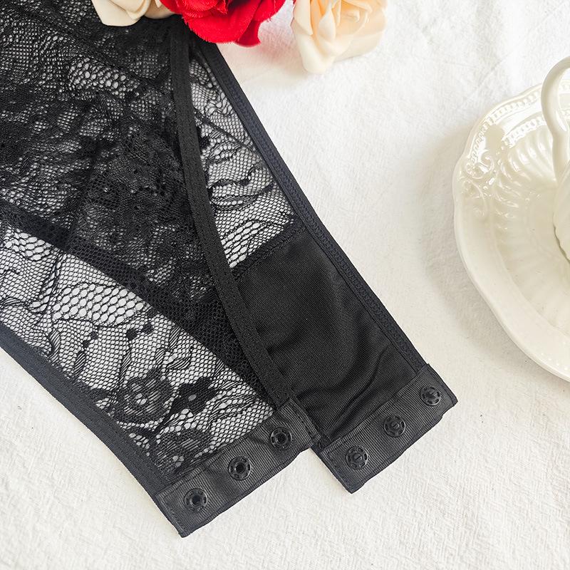 2025 Winter Off-Shoulder Black Lace Bodycon Bodysuit with Push-Up Bra