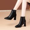 Soft Leather Shoes, High-heeled Ankle Boots, New Fashionable and Versatile Women's Pointed-toe Ankle Boots with Fleece