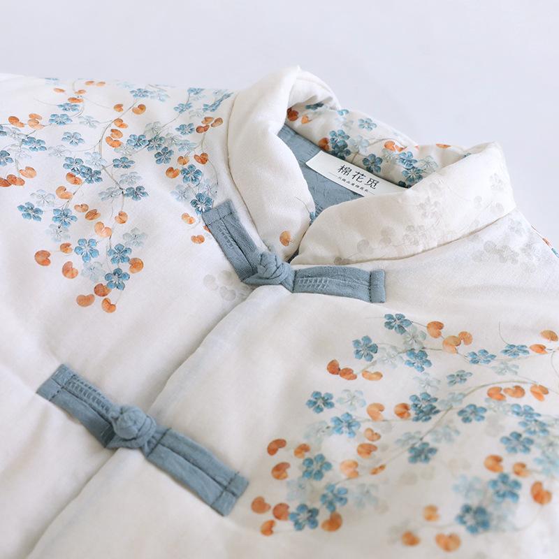 Women's Floral Print Quilted Cotton Coat New Chinese Style Stand Collar Frog Button Long Sleeve Winter Jacket