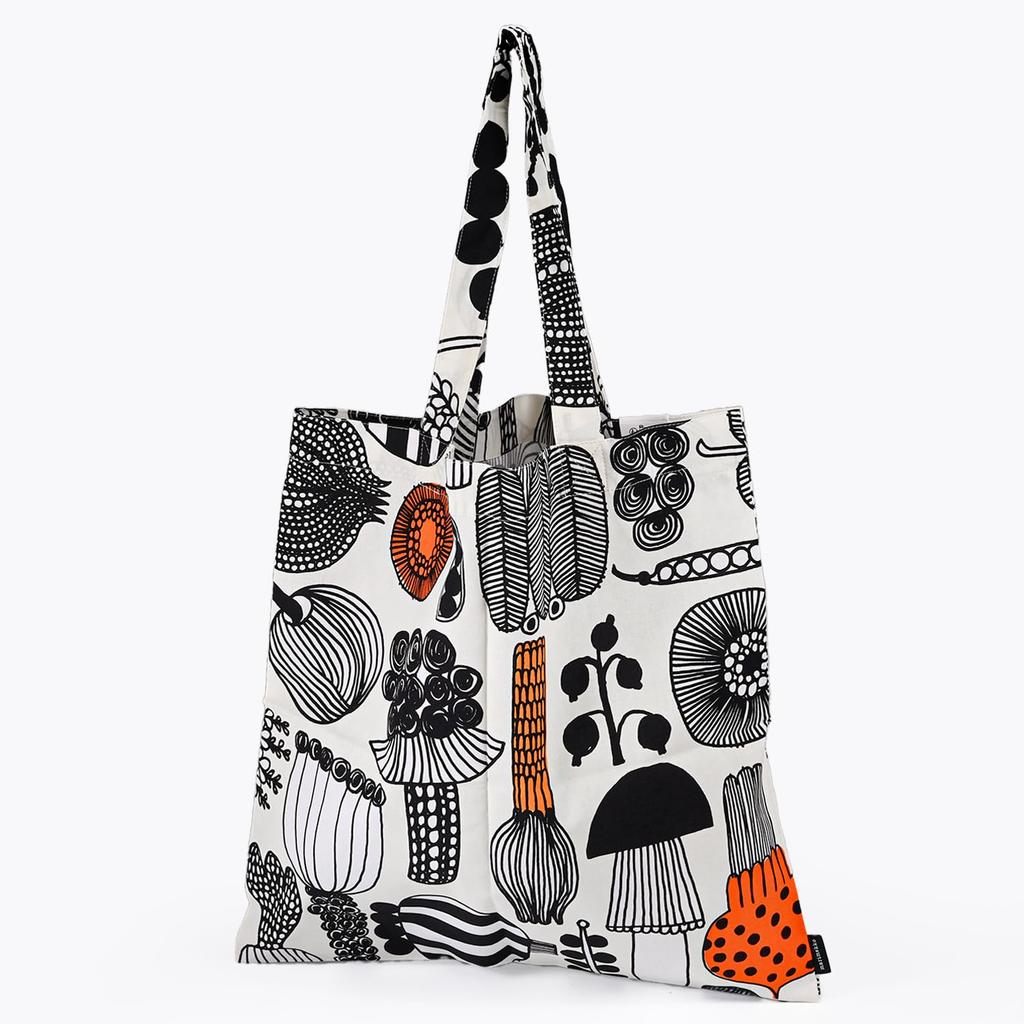 Marimekko Putarflynn Palhart Fabric Tote Bag, Women's, Black/Orange, 74339 074339 193, Scandinavian Design [Parallel Import]