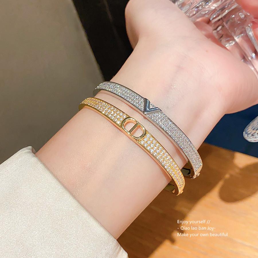 18k Gold Plated Zircon Letter Cuff Bracelet For Women Fashion Accessories
