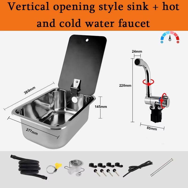 RV Sink Caravan Camping Stainless Steel Hand Wash Basin Sink with Tempered Glass Lid Camper Accessories Stainless Steel Covered