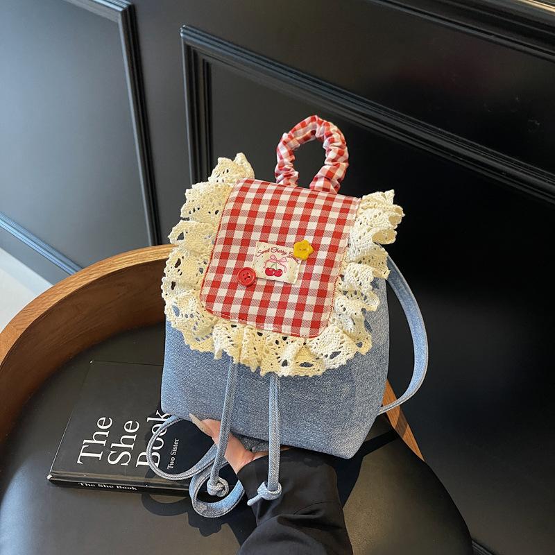 

Cute mini backpack, cute wind backpack, women s girl lace schoolbag. синій