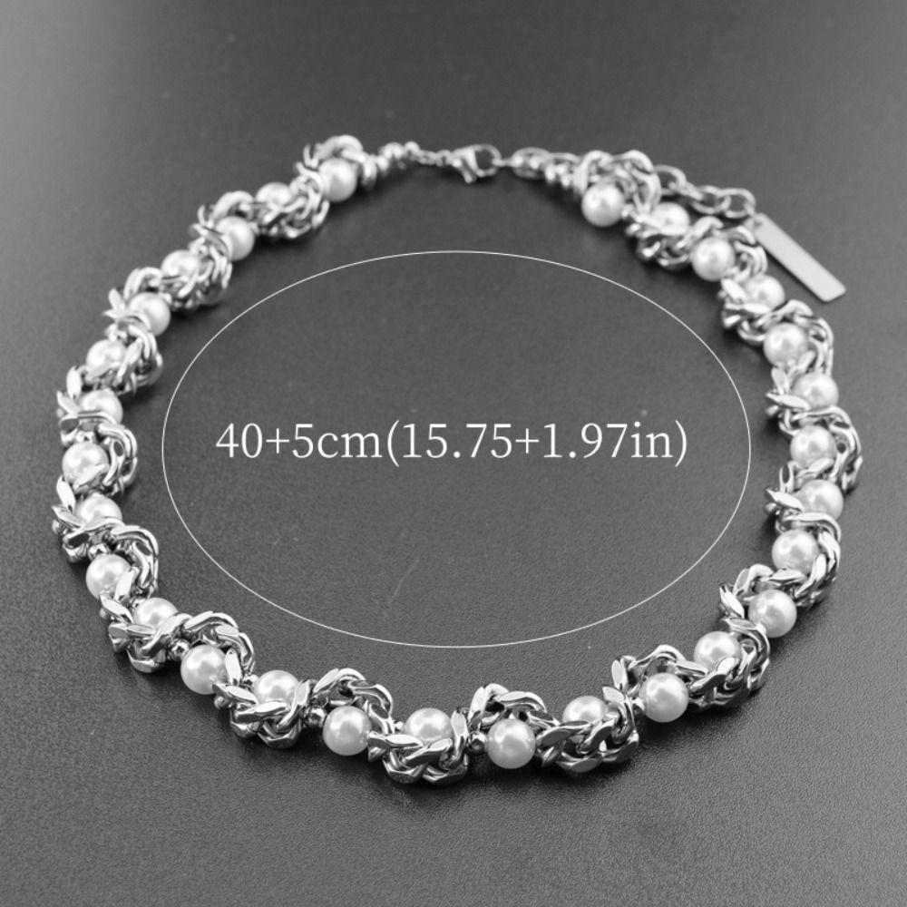 Personalized Pearl Necklace Punk Stainless Steel Necklace Unique Choker Men  Women