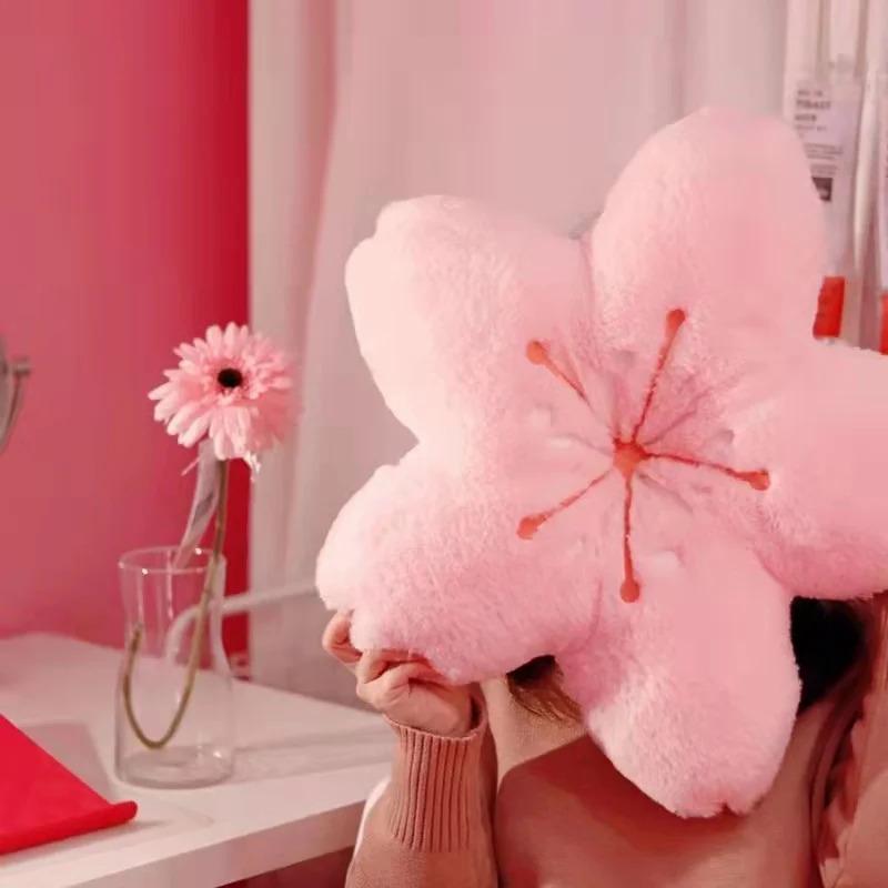 Plush Pink Cherry Blossom Cushion  Versatile Floor Pillow for Bedroom  Living Room Decor, Soft Polyester, Hand Washable