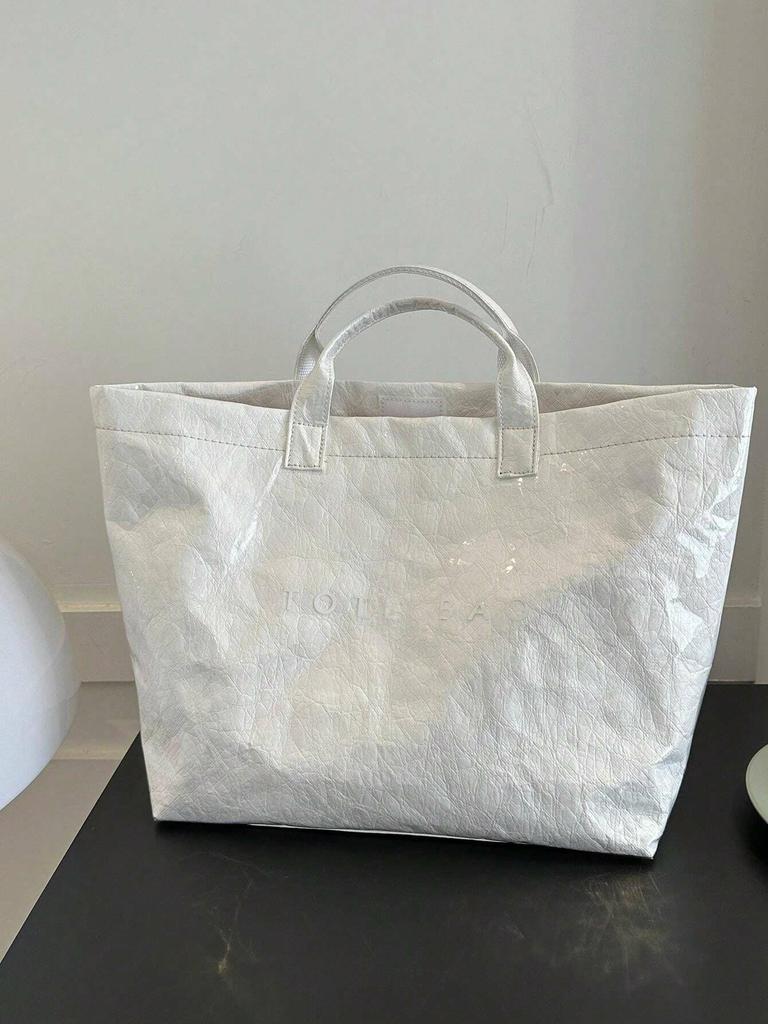 Neutral Style Retro Casual Street Tote Bag, Minimalist Crease High Quality Transparent PVC Waterproof Shopping bag-DH