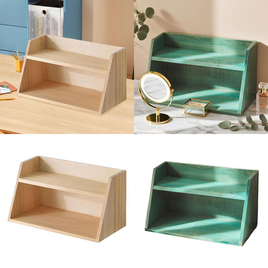 Desktop Wood Makeup Organizer Compact Double Layer Desk Storage Box Cosmetic Organizer for Bedroom Vanity Use