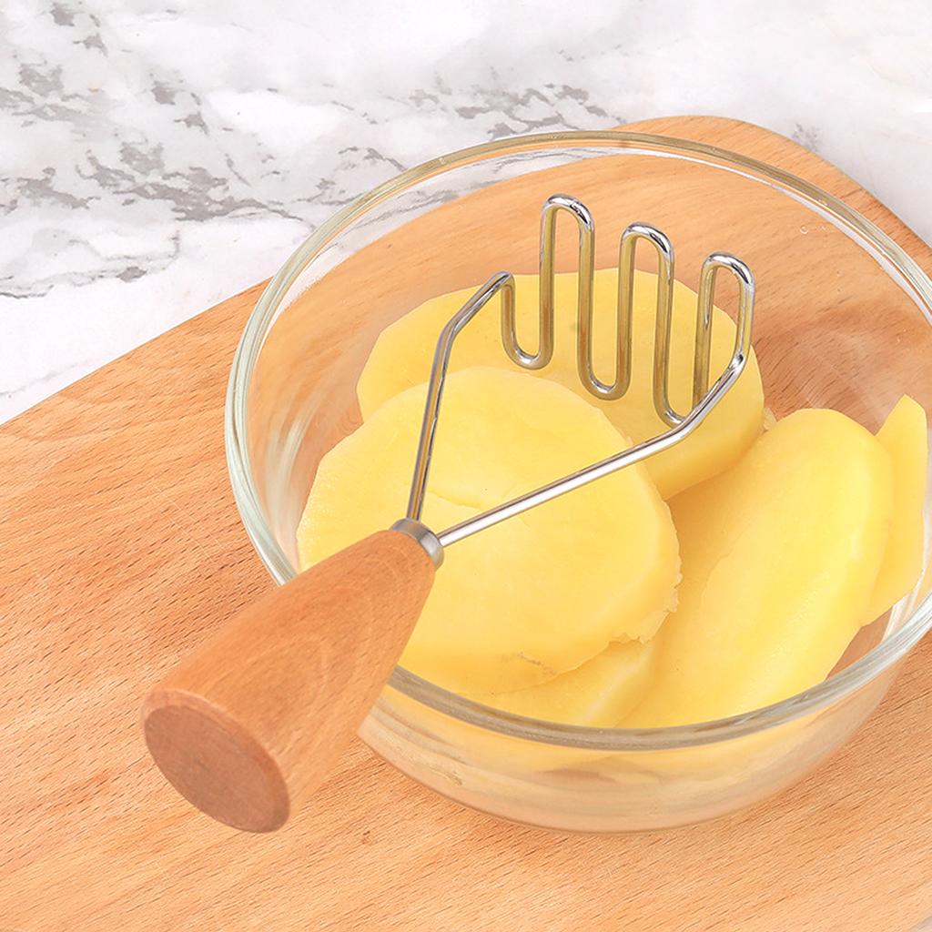 Leeseph Potato Smasher, 430 Stainless Steel Potato Masher Tool with Wooden Handle, Vegetable Masher for Cooking Kitchen Gadget