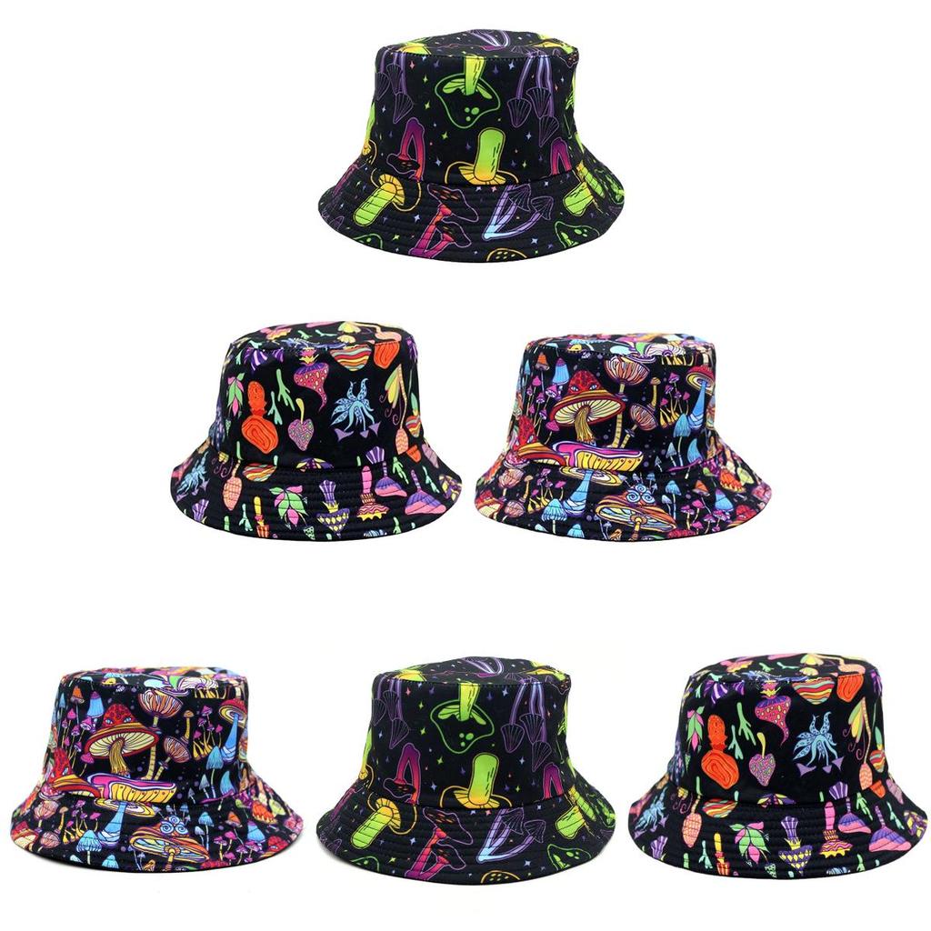 Colorful Mushroom Print Fisherman Hat Bucket For Outdoor Sports And Sunshade Unisex