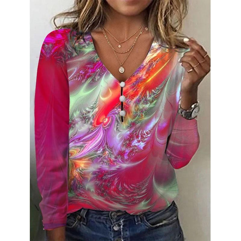 YYFS Women's Fashion Casual Spring Fall Long Sleeve V-Neck Blouses & Shirts