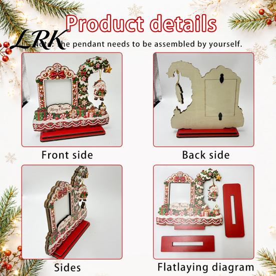 Seasonal Home Decor Christmas Wooden Photo Frame, 2D Picture Holder with Santa Snowman & Holiday Storage Snowflake Pendant, Family Display Frame