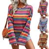 Damen Freizeit Langarm Strickpullover Lockerer Rundhals Pullover Leicht Dehnbar Gemustertes Oberteil für den Alltag