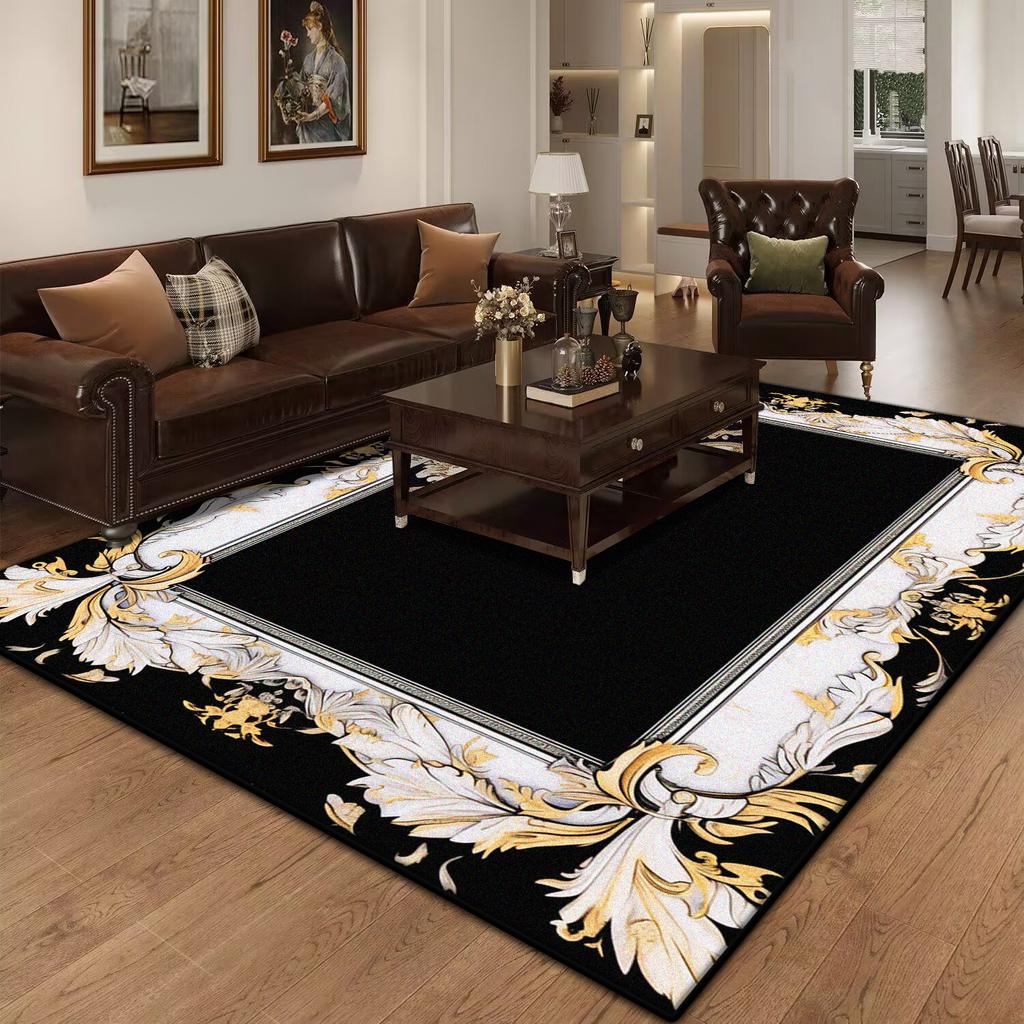Marble Luxury Carpet for Living Room Decorations Sofa Table Large Area Rugs Black Gold Long Hallway Floor Mat Anti-slip Doormat