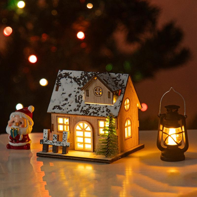 Holzhaus LED Nachtlichter Winter Schneehaus Miniaturlampe Weihnachten Festliche Atmosphäre Dekorative Tischdekorationen