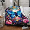 1pc Butterfly StainedGlass Lightweight Flannel Blanket, Comfortable and Warm Blanket, for Office and Camping Sofa Bed, Livingroom171