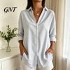 Office Work Tops Women Striped Shirt for Summer Autumn, Button Down Single Loose Fit Shirts Breasted Blouse, Dressy Casual Long Sleeve Collared