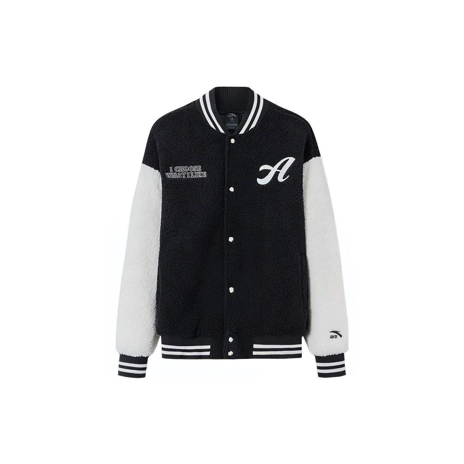 

Anta Lifestyle Series Letter Print Color Block Single-Breasted Thickened Lamb Fleece Jacket Unisex Jacket Basic-Black 952348706-2 M