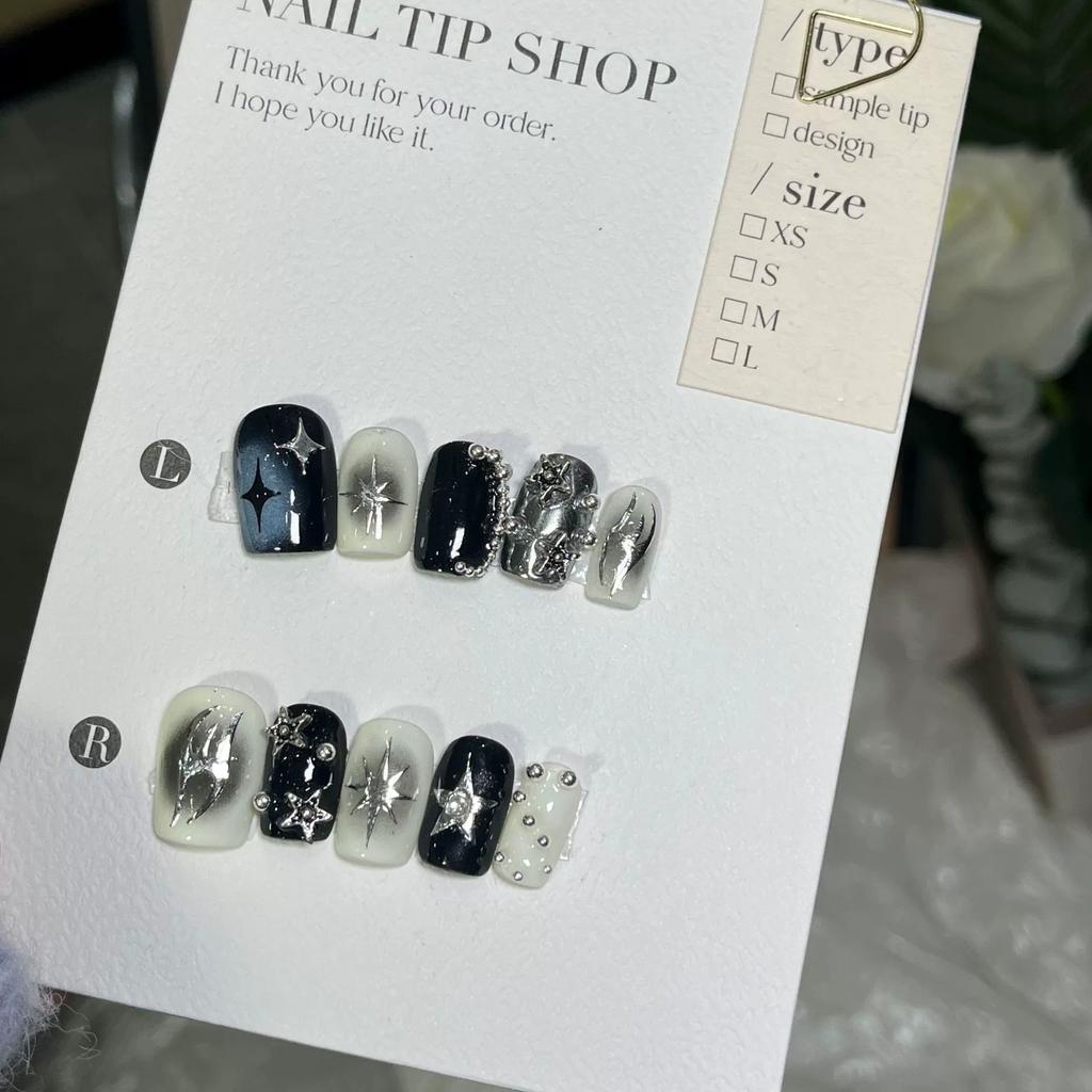 10Pcs Y2K Handmade Star Press On Nails Wearable Fake Nail Tips