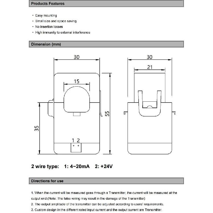QNDBK2-16 AC 5A 10A 20A 50A 100A Out 4 20mA Split Core Current Transducer Clamp Current Sensor 420mA Transformer Ct Transmitter