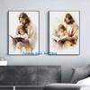 Jesus og Barn Kristus med Gutt Jesus Portrett Kristus Barnehage Akvareller Plakat Lerret Maleri Veggbilder Hjemmeinnredning