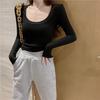 Korean Style U-Neck Ribbed Innerwear Slim-Fit Long/Short Sleeve Women's T-Shirt for Spring/Summer