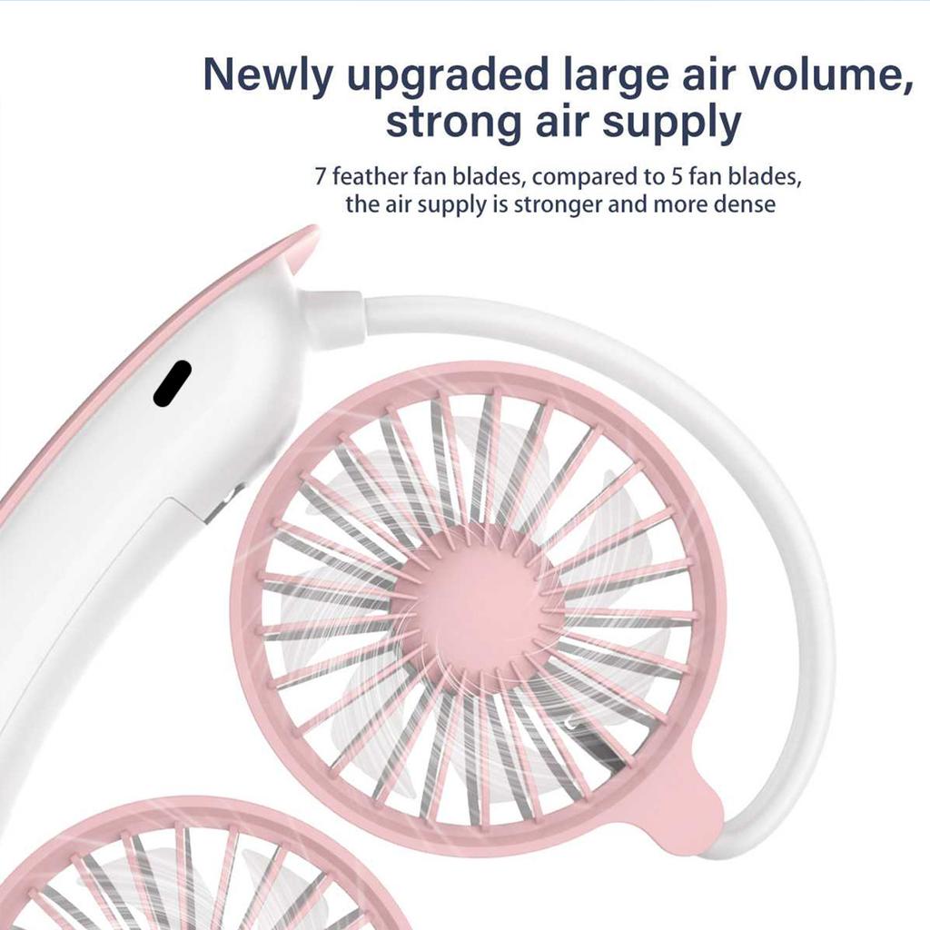 1PC Neck Cooling Fan USB Rechargeable Mini Portable  Outdoor Folding Neck Dual Ceiling Fan 3-speed Adjustable For Outdoor Indoor