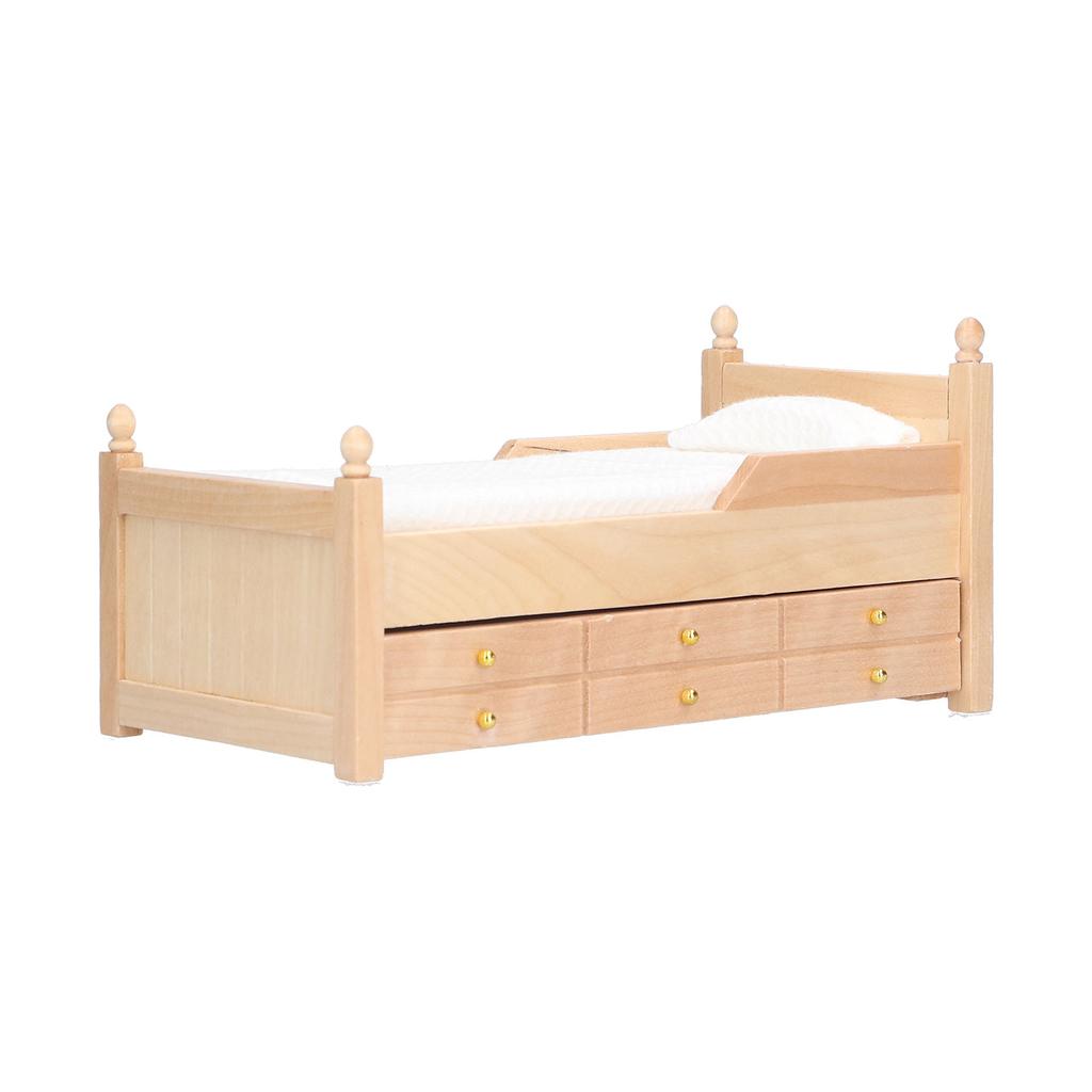 1:12 Mini Dollhouse Bed Birch Miniature Furniture Doll House Decoration Accessories Burlywood