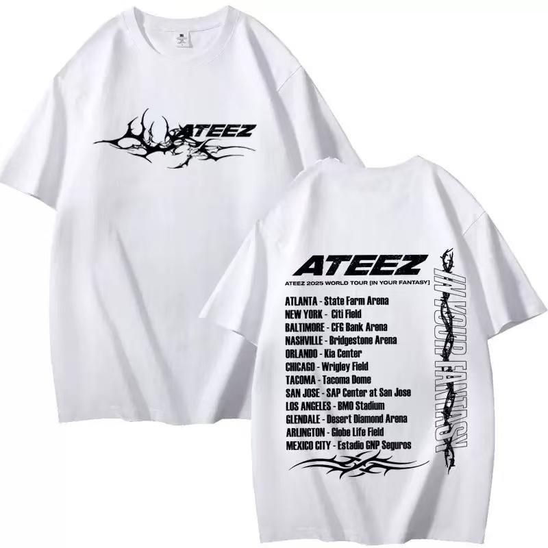 Ateez Album 2025 The World Tour 100Cotton In Your Fantasy Fan Support Print Tshirt Women Unisex Clothes Y2K Short Sleeve Tee Tops