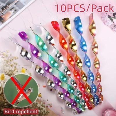 10Pcs Reflective Bird Deterrent Rods 30cm Hanging Bird Repellents Reflective Wind Spiral Rod Garden Anti-bird Protection