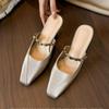 Fashion Block Heel Baotou Slippers Autumn New Square-toe Shallow-mouth Metal One-band Non-slip Kitten Heel Shoes