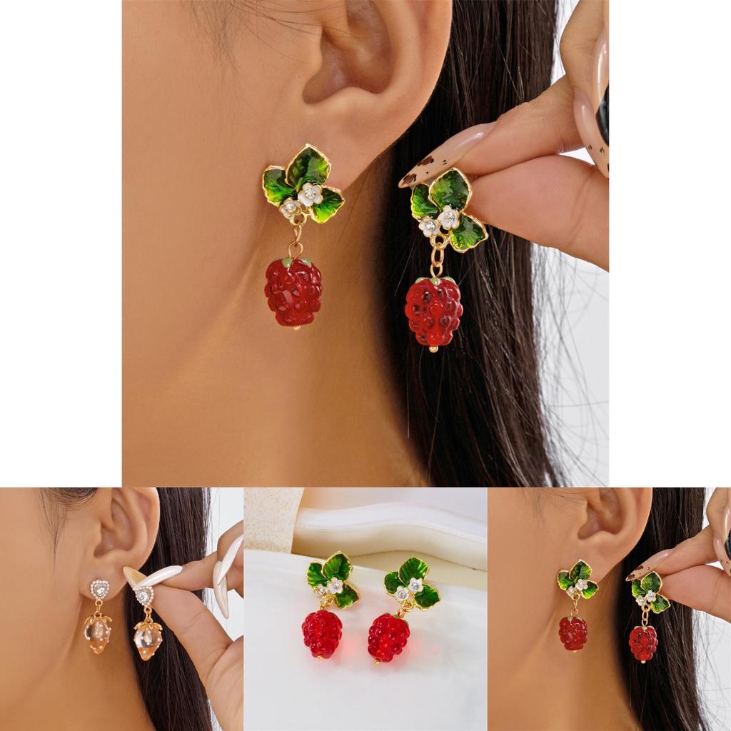 Christmas Strawberry Pendant Earrings With Zinc Alloy Dangle For Women And Men