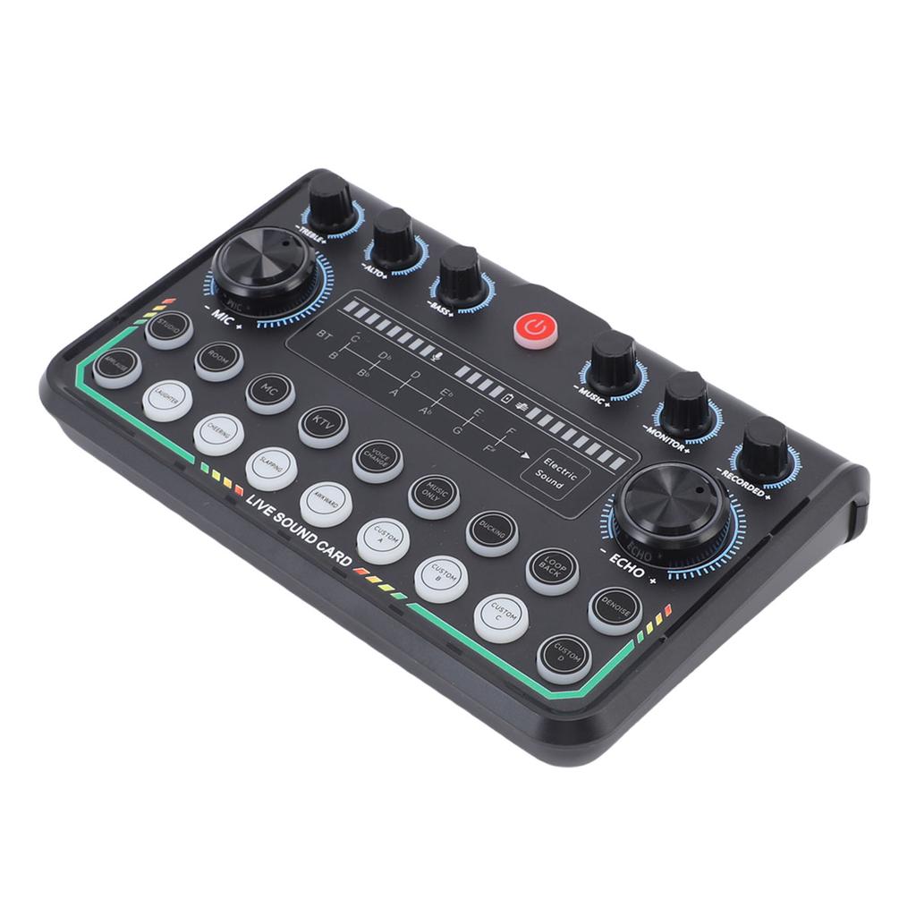 Live Sound Card Multi Functional Light Control Voice Changer Sound Mixer Board for Live Streaming Podcast