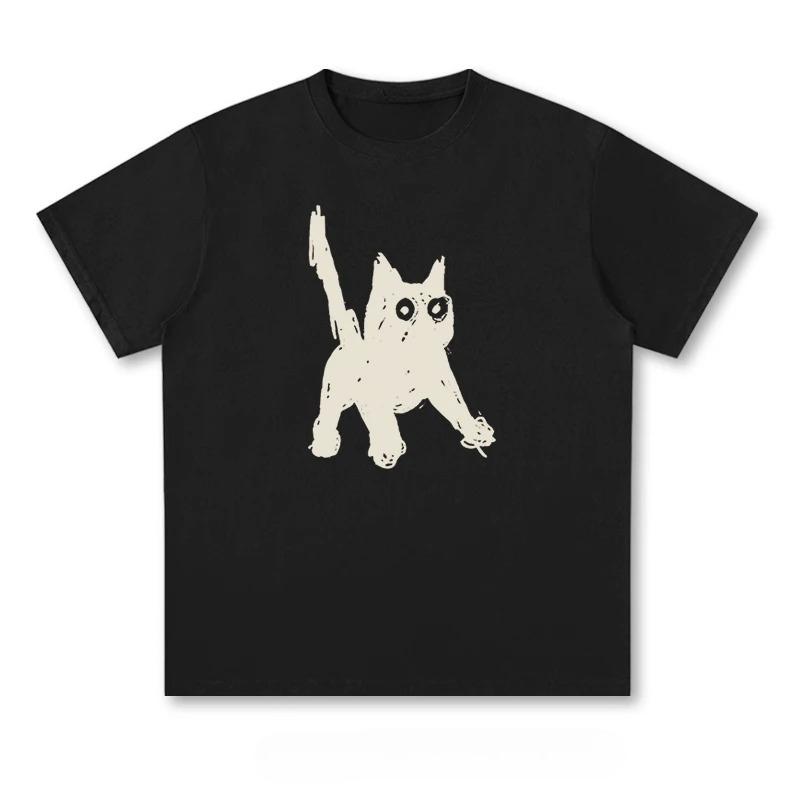 Simple Cat Pattern Minimalist Design Fashionable Street StyleWomen Clothing Fashion Graphic T Shirts Aesthetic Clothes Summer S