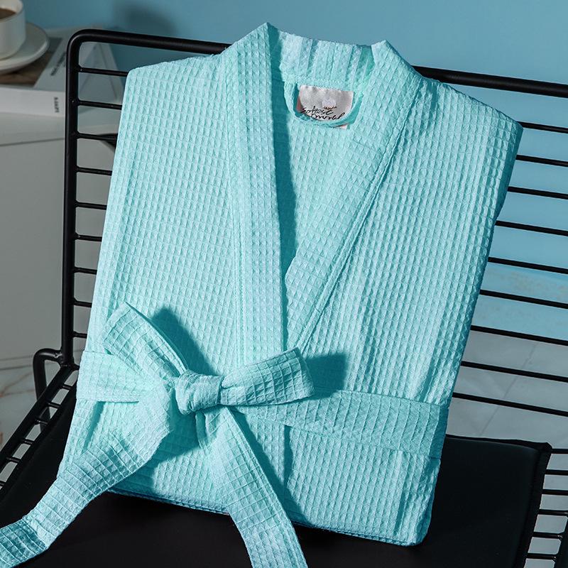 Bavlněný vaflový letní župan - Unisex kimono pro lázně a salon Medium white
