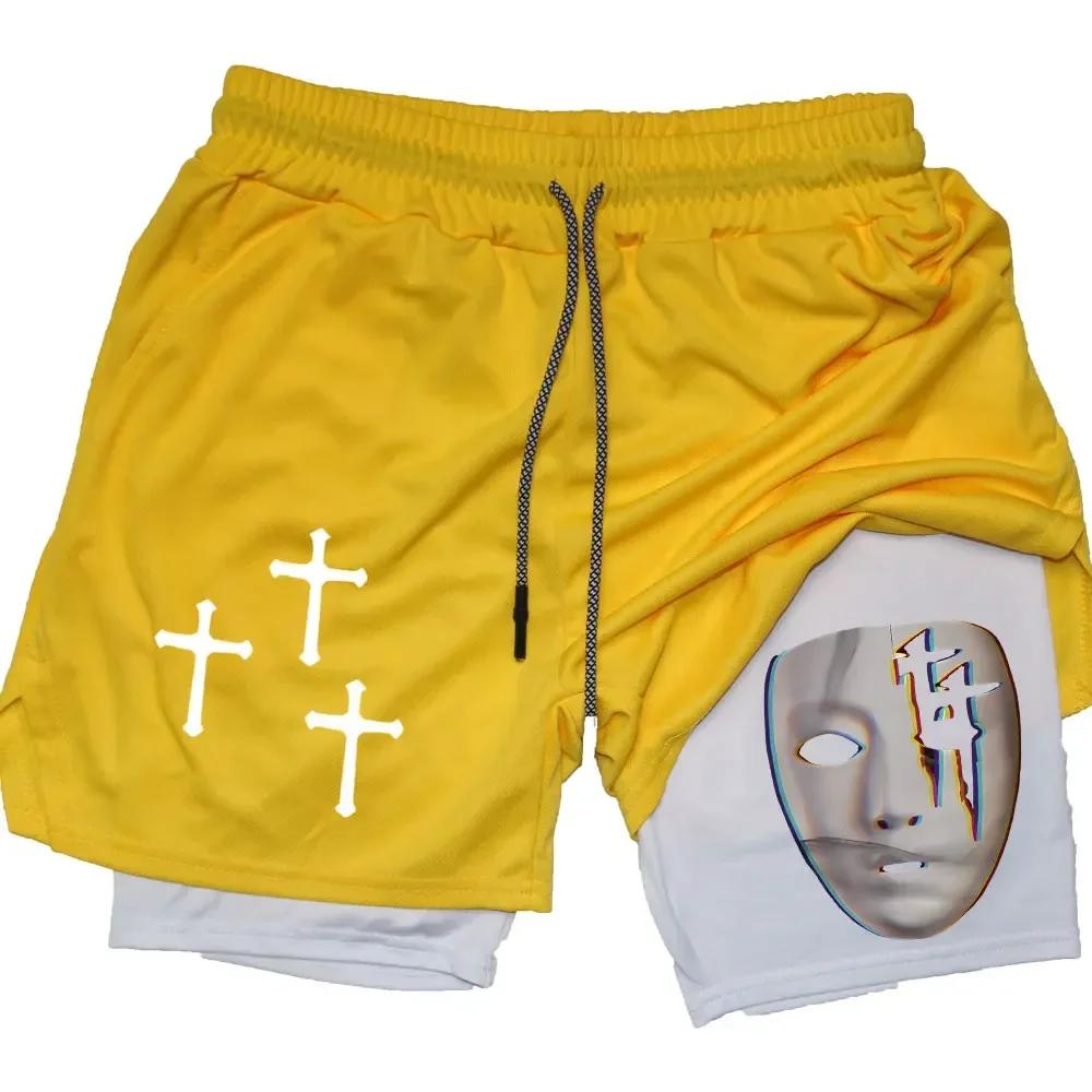 2026 Summer Jogging Shorts Men's Gym Shorts 2 In 1 Mesh Quick Dry Sport Performance Fitness Workout Double Layered Board Shorts