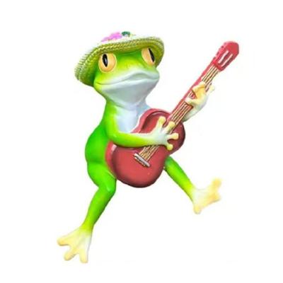 Resin Frogs Statue Guitar Frogs Figurines Statue Garden Decorations Animal Figurines Sculptures for Outdoor Indoor