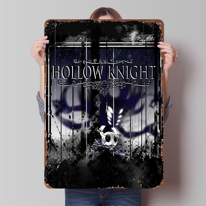 Hollow Knight Spiel Blechposter Benutzerdefinierte Wandkunst Vintage Retro Metallschilder für Ästhetische Raumdekoration Männer Dekoration Gaming